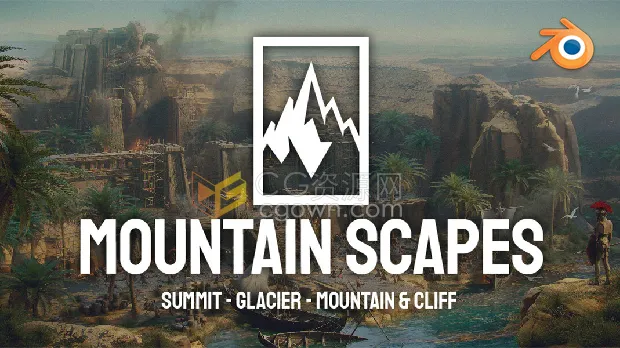 Blender插件Mountain Scapes自然景观高山地形3D资产预设包