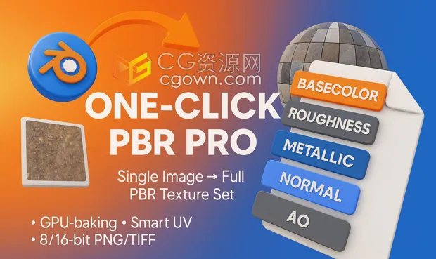 Blender插件 One-Click PBR Pro V0.8.1一键式生成PBR材质