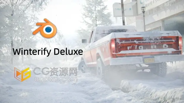 Blender插件Winterify Deluxe生成冬季下雪场景环境模拟资产预设