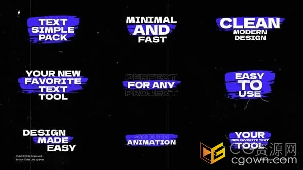 9种画笔标题动态排版可编辑视频文字动画-AE模板