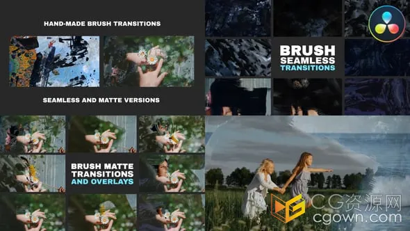 画笔过渡无缝飞溅和描边叠加艺术绘画效果创意达芬奇模板免费下载