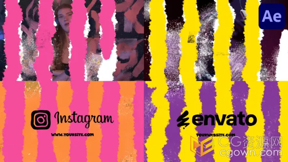 撕裂笔刷纹理LOGO动画转场过渡效果-AE模板-CG资源网 撕裂笔刷纹理LOGO动画转场过渡效果-AE模板