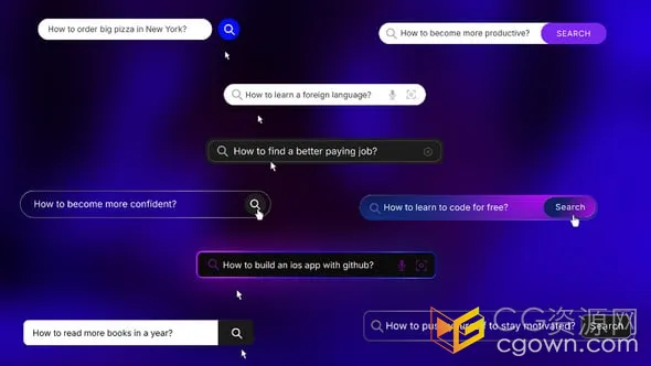 9种搜索栏智能搜索输入字段搜索框界面动画-AE模板