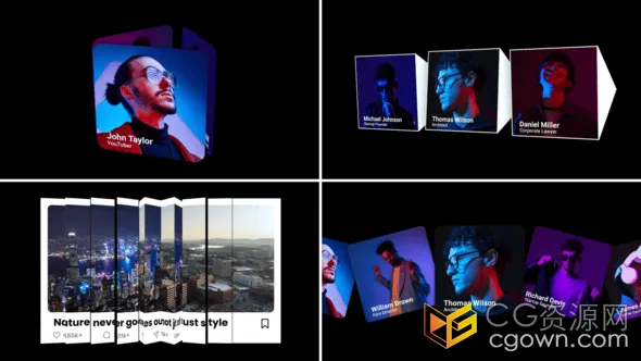 AE模板-平滑旋转折叠百叶窗效果滑块动画幻灯片展示