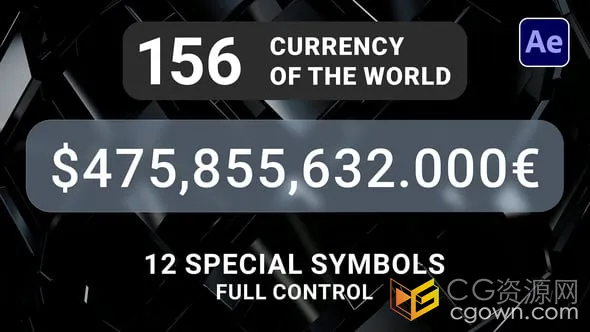 156种货币单位计数器动态数据统计金融交易数字动画-AE模板