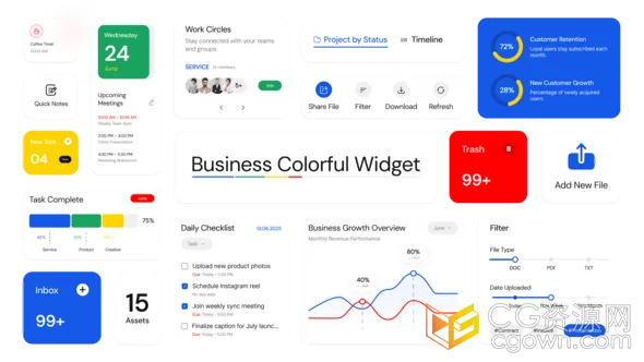 15组业务信息图表小组件UI设计动画视频-AE模板
