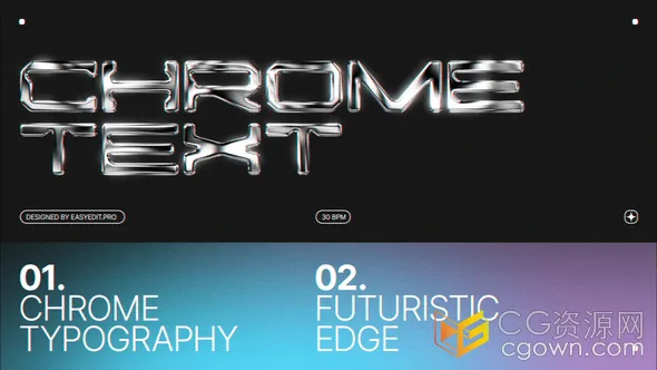 Premiere模板时尚金属镀铬材质文字标题动画8组预设