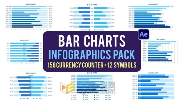 8组设计条形图信息图表动画预设包-AE模板