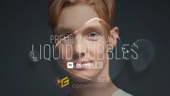 视频画面叠加液体水气泡效果动画-PR模板