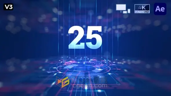 高科技霓虹灯数字30秒10倒计时动画视频片头-AE模板