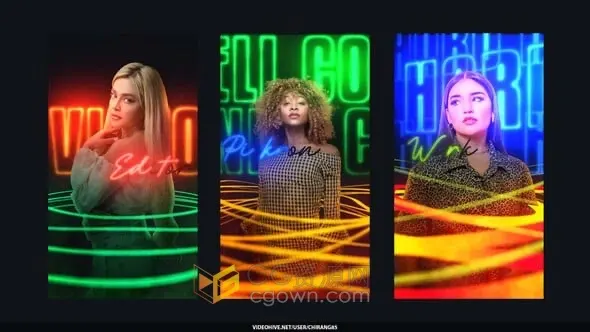 霓虹灯线条动画时髦创意海报短视频-AE模板