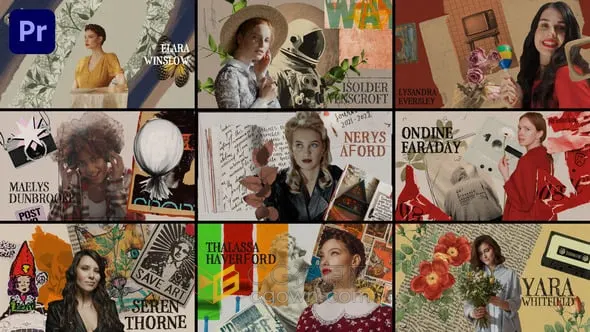 复古时尚拼贴画照片剪纸定格动画介绍视频-PR模板