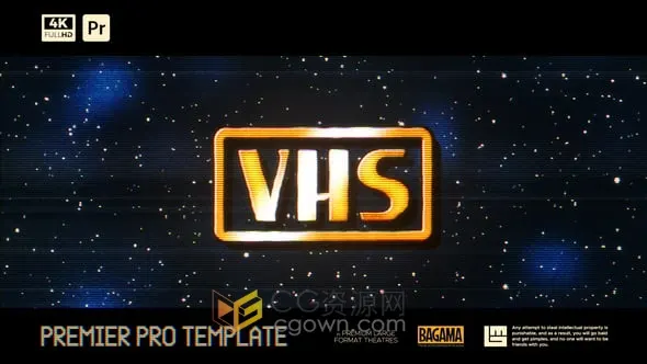 带有磁带噪音和模拟失真故障复古VHS 氛围怀旧标志展示-PR模板