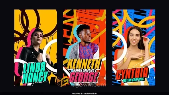 多彩线条背景动画定格效果人物介绍竖屏动态海报-AE短视频模板