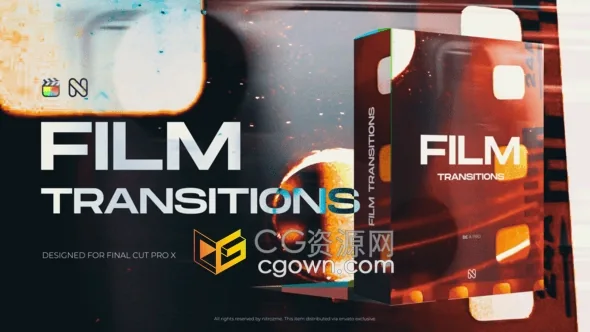 50种电影胶片闪烁穿孔灼烧视频转场预设FCPX插件Film Transitions
