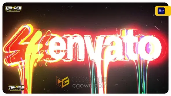 滴水霓虹燈故障效果現代品牌LOGO展示視頻片頭AE模板