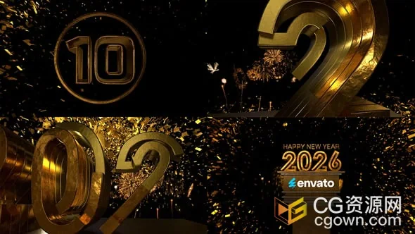 2026新年倒计时10秒数字倒数片头免费下载AE模板