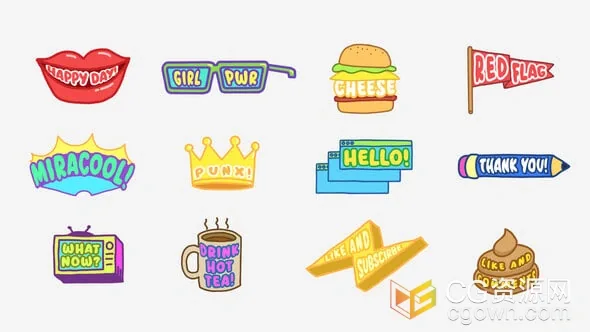 12 个清新多彩卡通主题的动画标题-AE模板