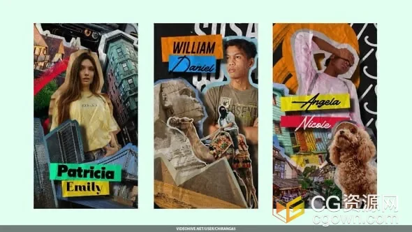 怀旧复古风照片拼贴效果竖屏宣传动态海报-AE短视频模板