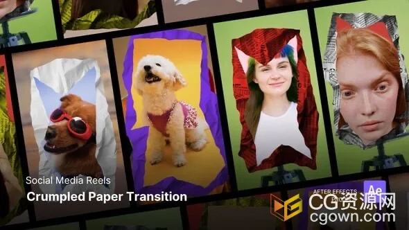 AE模板-艺术拼贴转场弄皱的纸张铺开剪贴簿效果过渡动画-CG资源网 AE模板-艺术拼贴转场弄皱的纸张铺开剪贴簿效果过渡动画