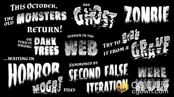 怪物恐怖风格化复古文字标题动画-PR模板