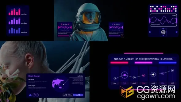 数据可视化HUD 元素叠加科幻技术视频元素动画-AE模板