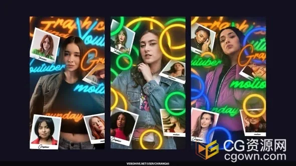 霓虹灯照片动画社交媒体宣传竖屏海报AE短视频模板