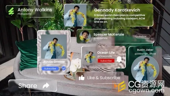 液态玻璃效果社交媒体元素免费下载AE模板