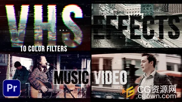 复古模拟故障VHS 效果片头音乐视频毛刺效果叠加-PR模板