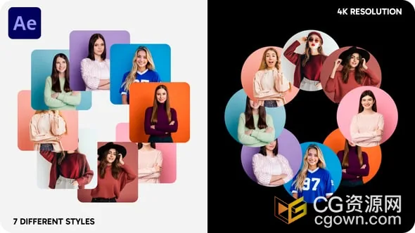AE模板-7种独特风格旋转轮播幻灯片图片视频演示