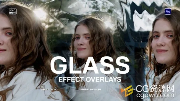 透明玻璃纹理反射和光线失真扭曲效果逼真的玻璃叠加元素-AE模板