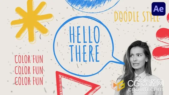 涂鸦纹理有趣漫画风格对话气泡彩色素描创意演讲介绍-AE模板