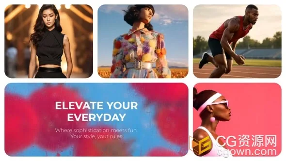 动态简约玻璃效果分屏照片动画展示多场景视频开场-AE模板