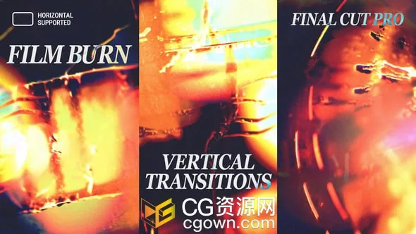 FCPX插件-15种胶片燃烧光效叠加转场动画支持宽屏&竖屏
