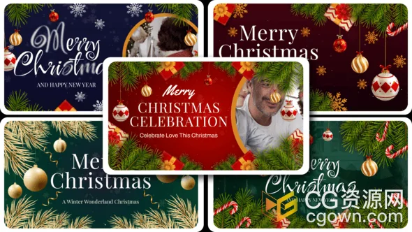 玻璃球丝带和铃铛等圣诞装饰元素灯光效果圣诞节文本开场白-AE模板