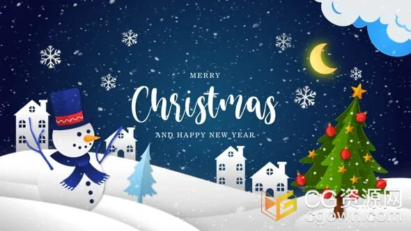 满屏雪花降落动画元素圣诞节问候祝福电子贺卡-AE模板