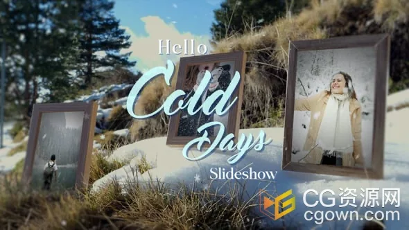 AE模板-圣诞冬季幻灯片真实户外积雪寒冷场景照片相册