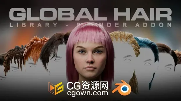 Blender插件Global Hair V1.0 180种预设人物角色头发胡须发型资产库