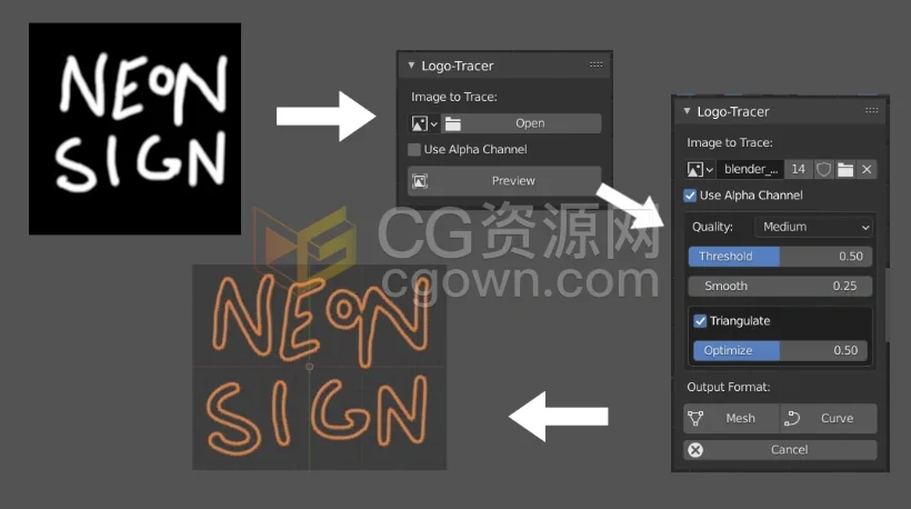 Blender插件Logo Tracer V1.22图像转换为曲线对象工具-CG资源网 Blender插件Logo Tracer V1.22图像转换为曲线对象工具