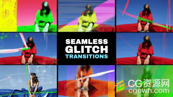 抽象风格动态笔画图案故障效果视频转场AE模板