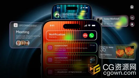 苹果液态玻璃设计APP信息通知提示动画效果AE模板