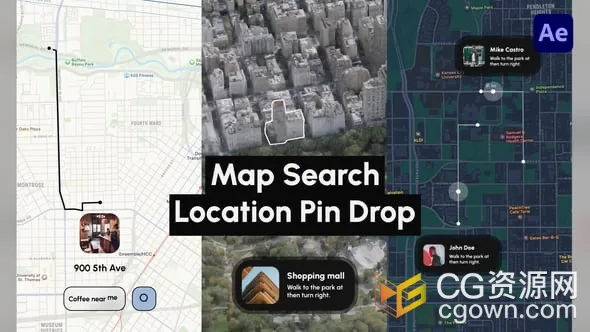 6组地图搜索和位置定位导航路线动画视频-AE模板