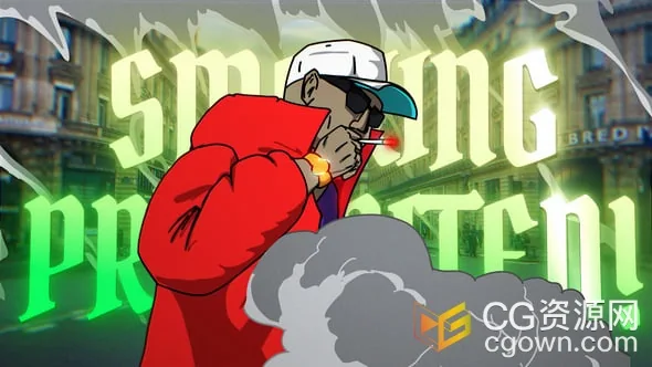 卡通嘻哈角色抽烟烟雾逐帧动画转场效果AE模板Smoking Character Transition