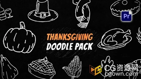 感恩节涂鸦线条风格图标元素动画-PR模板-CG资源网 感恩节涂鸦线条风格图标元素动画-PR模板
