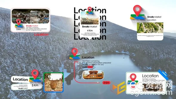 现代地图位置定位创意文字标题信息动画AE模板