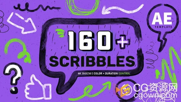 160+手绘涂鸦元素动画笔画箭头形状符号草图效果AE模板