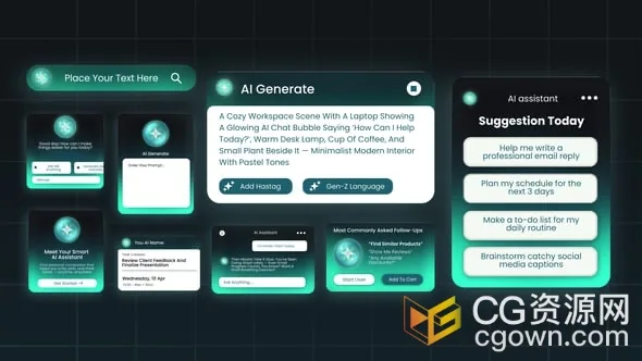 智能AI助手小部件UI设计动画演示视频AE模板