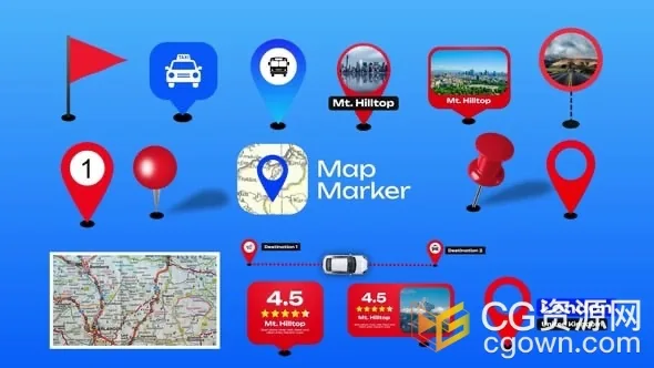 地图标记指针定位图标动画AE模板-CG资源网 地图标记指针定位图标动画AE模板