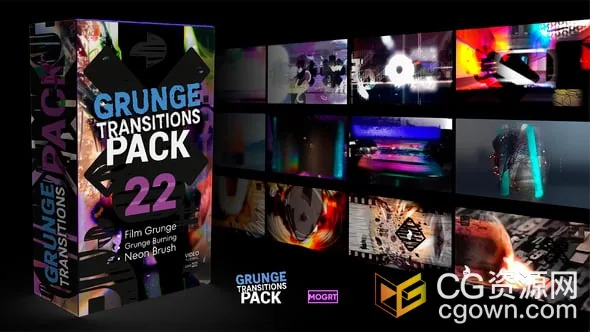 霓虹灯笔刷复古燃烧胶片动画视频转场-PR模板