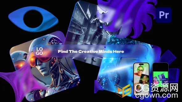 全息渐变液态玻璃效果搜索栏动画元素标志揭示-PR模板